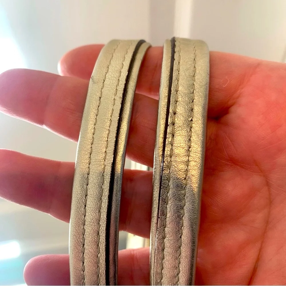 COACH Laura Leather Signature Print Tote Shoulder Bag Metallic Gold - Picture 10 of 16